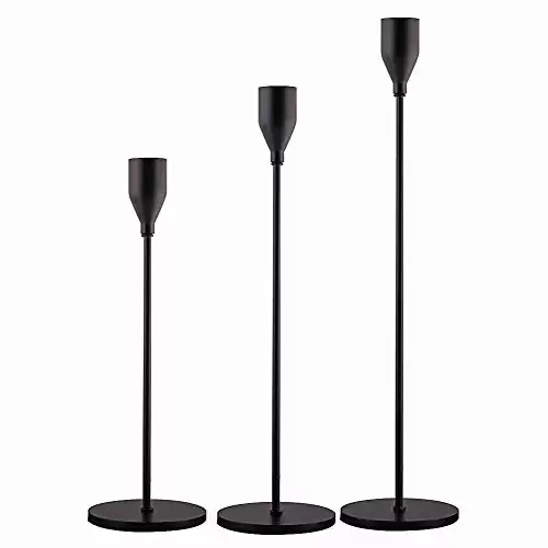 SUJUN Matte Black Candle Holders Set of 3; Decorative Candlestick Holders for Taper Candles