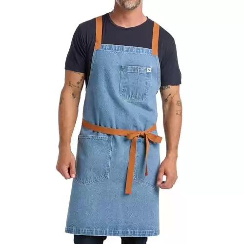 hedley & bennett Crossback Apron - Professional Chef Apron with Pockets and Cross Back Straps for Men & Women - 100% Cotton Twill Fabric